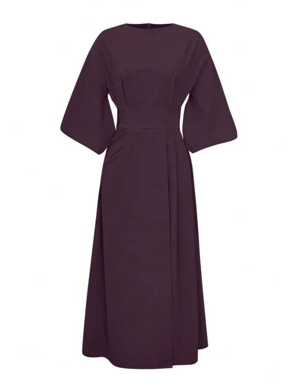 Elegant Plum Midi Dress with Belted Waist, Size 14 - Picture 2 of 5